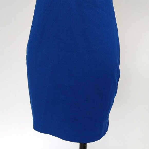 Halston Heritage Blue Mesh Inset One Shoulder Mini Dress Size M Bodycon New Year - Picture 6 of 14